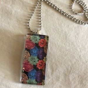 Glass skulls & black glass necklace on 12in chain